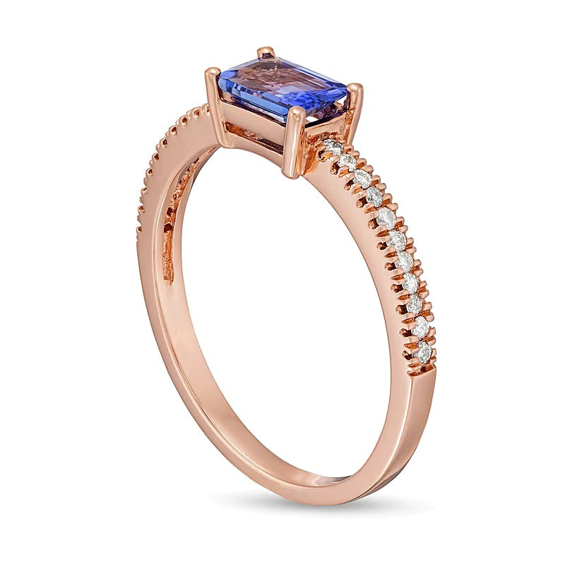Emerald-Cut Tanzanite and 0.1 CT. TW Diamond Ring in 14K Rose Gold