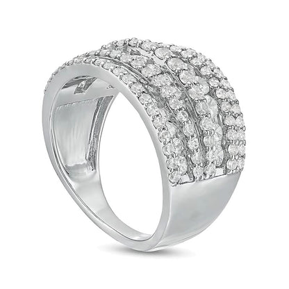 2.0 CT. TW Diamond Layered Overlay Multi-Row Band in 10K White Gold