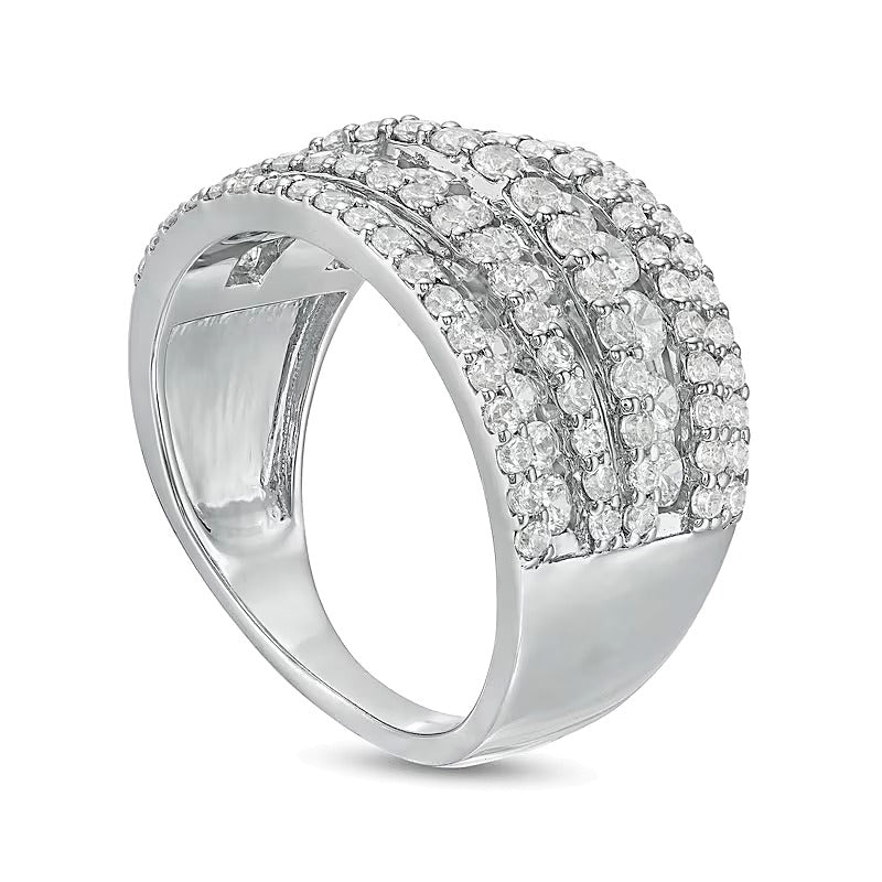 2.0 CT. TW Diamond Layered Overlay Multi-Row Band in 10K White Gold