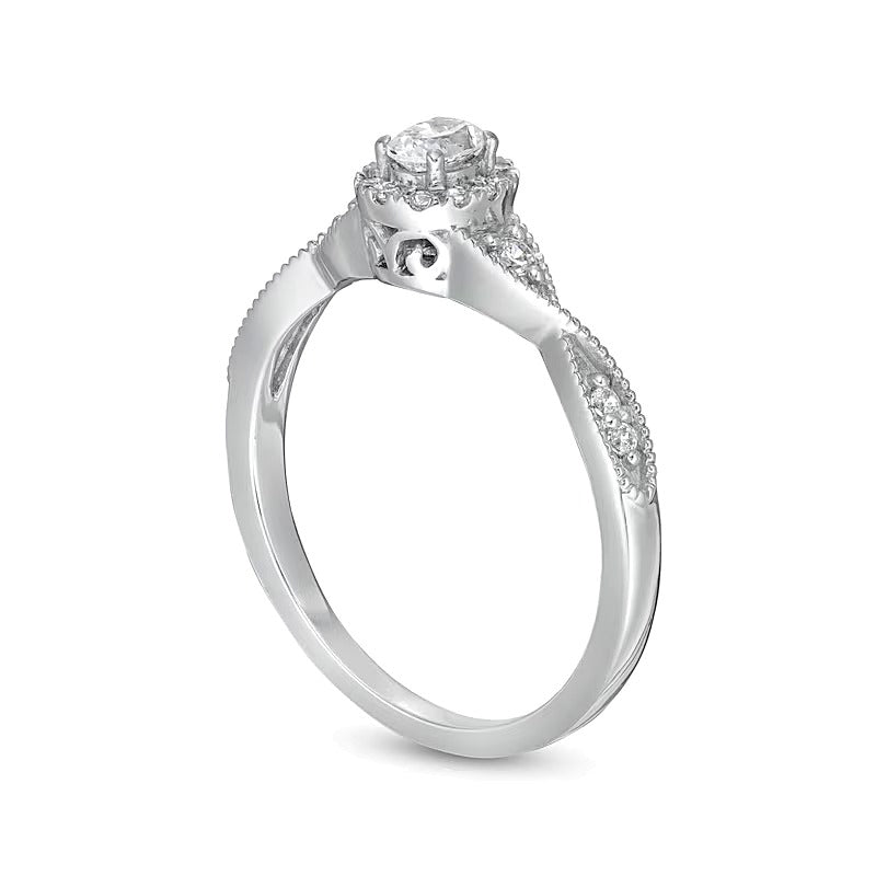 0.33 CT. TW Oval Diamond Frame Twist Shank Engagement Ring in 14K White Gold (I/SI2)