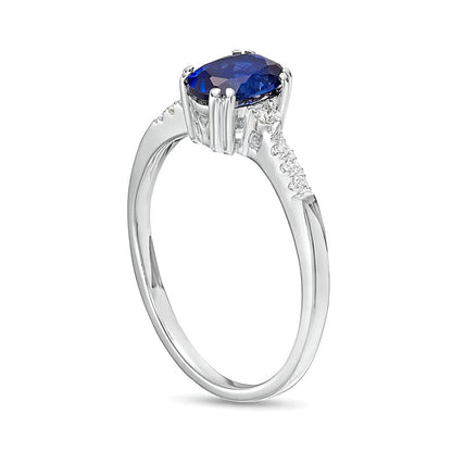 Oval Blue Lab-Created Sapphire and 0.1 CT. TW Diamond Ring in 10K White Gold