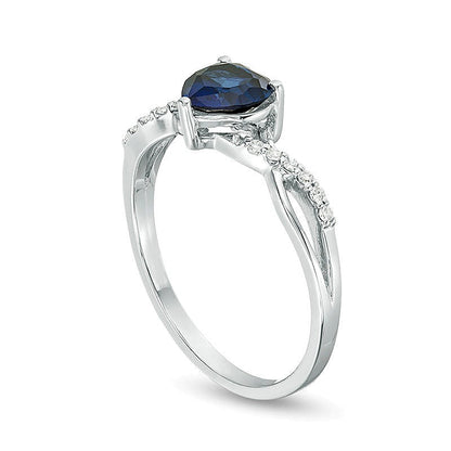 6.0mm Heart-Shaped Lab-Created Blue Sapphire and 0.05 CT. TW Diamond Twist Shank Ring in 10K White Gold
