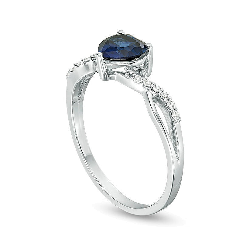 6.0mm Heart-Shaped Lab-Created Blue Sapphire and 0.05 CT. TW Diamond Twist Shank Ring in 10K White Gold