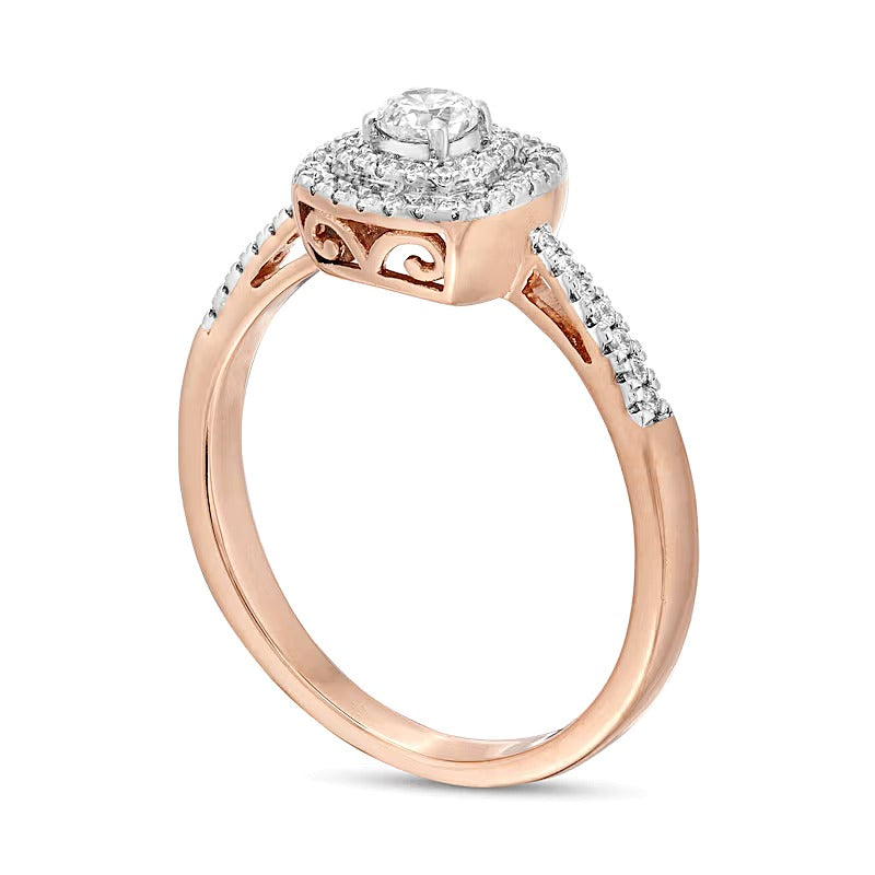 0.33 CT. TW Diamond Double Cushion Frame Engagement Ring in 10K Rose Gold