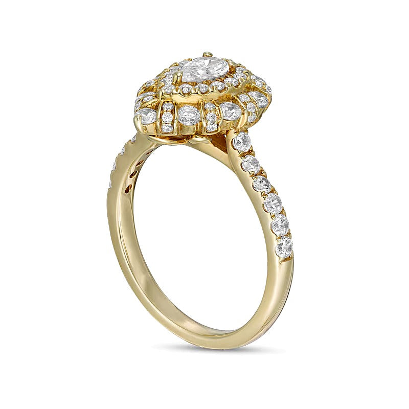 1.0 CT. TW Pear-Shaped Diamond Double Frame Engagement Ring in 14K Gold (I/SI2)