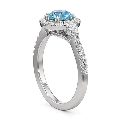 6.0mm Aquamarine and 0.5 CT. TW Lab-Grown Diamond Frame Ring in 14K White Gold