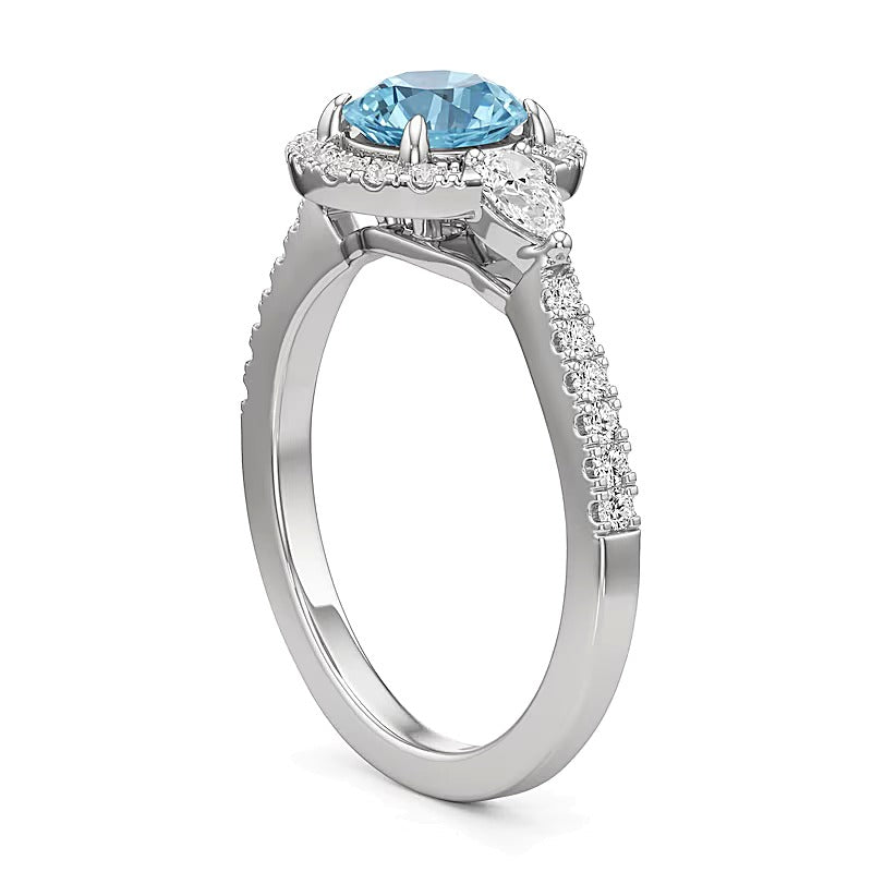 6.0mm Aquamarine and 0.5 CT. TW Lab-Grown Diamond Frame Ring in 14K White Gold