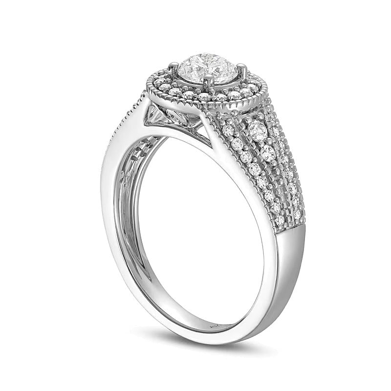 1.0 CT. TW Diamond Frame Side Accent Duo Split Shank Engagement Ring in 14K White Gold (I/I2)