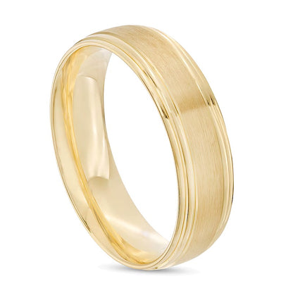 Men's 6.0mm Brushed Stepped Edge Wedding Band in 14K Gold - Size 10