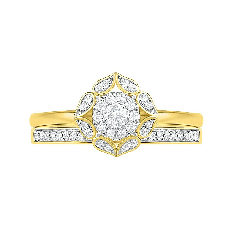 0.33 CT. TW Diamond Flower Frame Bridal Set in 10K Gold