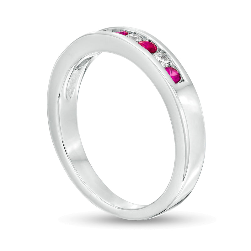 Ruby and 0.13 CT. TW Diamond Channel-Set Alternating Band in 14K White Gold