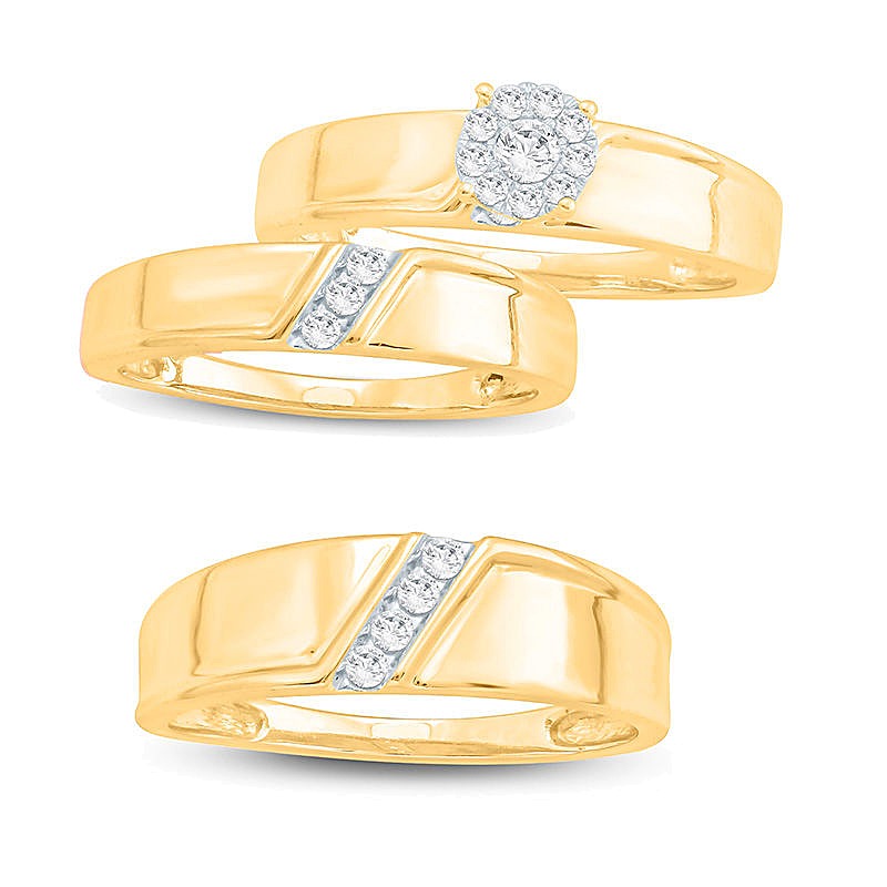 0.1 CT. TW Diamond Four Stone Slant Wedding Band in 10K Gold