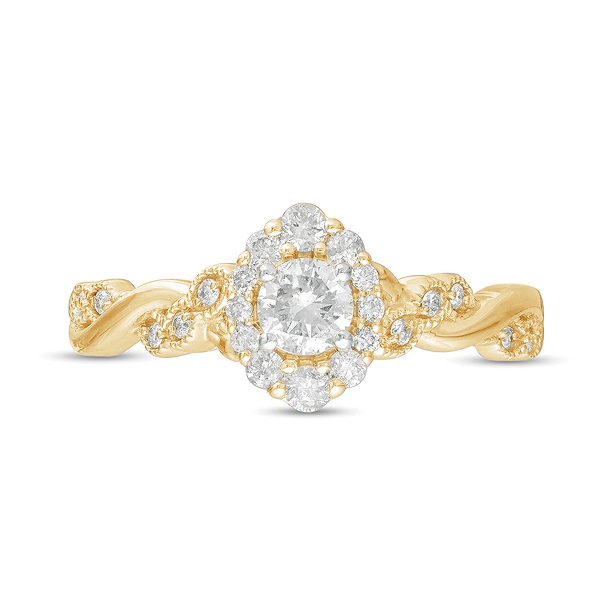 0.5 CT. TW Diamond Frame Vintage-Style Twist Shank Engagement Ring in 10K Gold