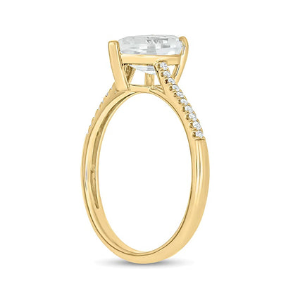 Shield-Shaped White Lab-Created Sapphire and 0.1 CT. TW Diamond Ring in 10K Gold