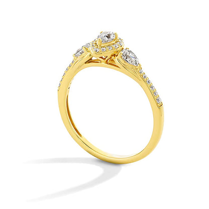 0.38 CT. TW Pear-Shaped Lab-Grown Diamond Frame Three Stone Promise Ring in 10K Gold (F/SI2)