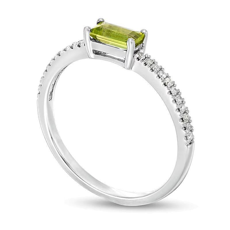 Sideways Baguette Peridot and 0.1 CT. TW Diamond PavÃ© Ring in 10K White Gold