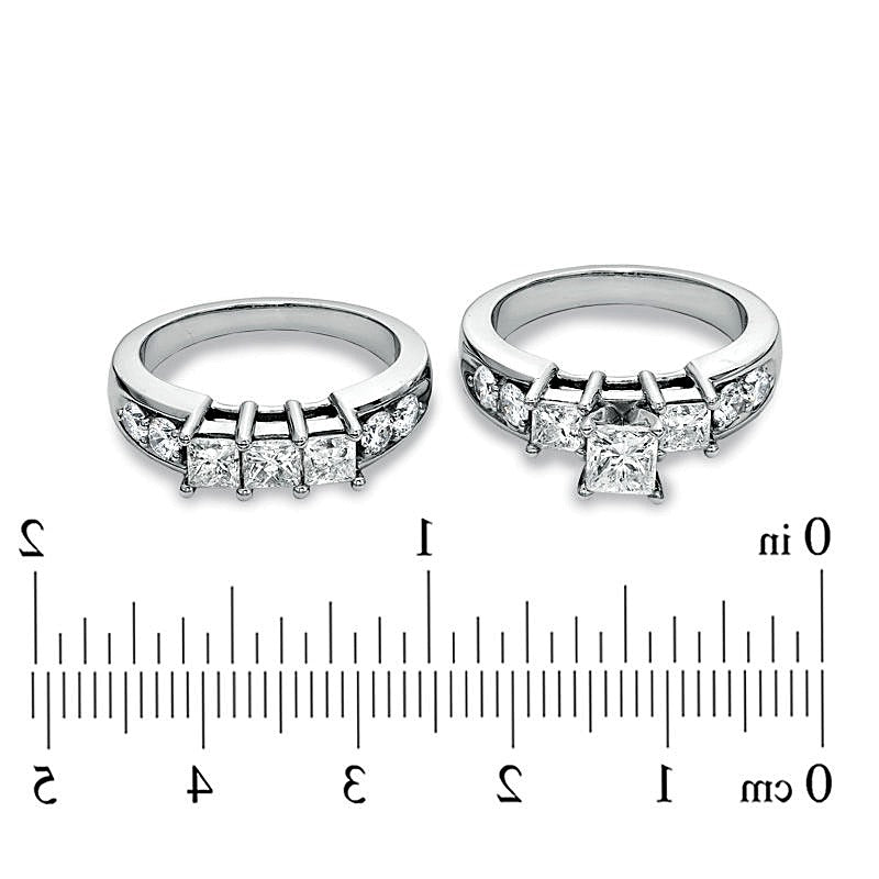 3.0 CT. TW Princess-Cut Diamond Three Stone Bridal Set in 14K White Gold