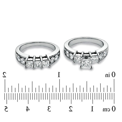 3.0 CT. TW Princess-Cut Diamond Three Stone Bridal Set in 14K White Gold