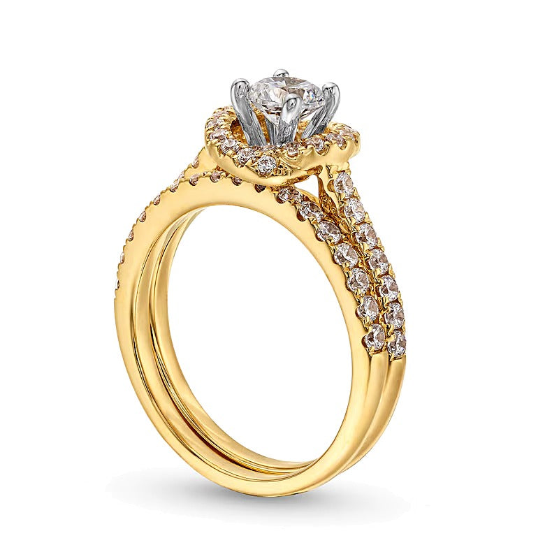 1.17 CT. TW Diamond Swirl Frame Bridal Set in 14K Gold