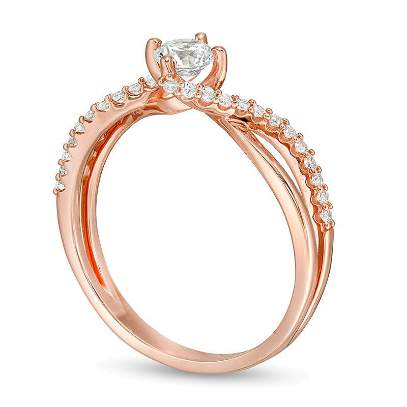 0.5 CT. TW Diamond Bypass Crossover Shank Engagement Ring in 10K Rose Gold