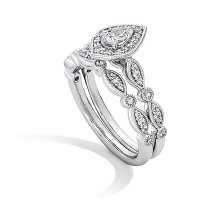 0.63 CT. TW Pear-Shaped Diamond Frame Art Deco Vintage-Style Bridal Set in 14K White Gold