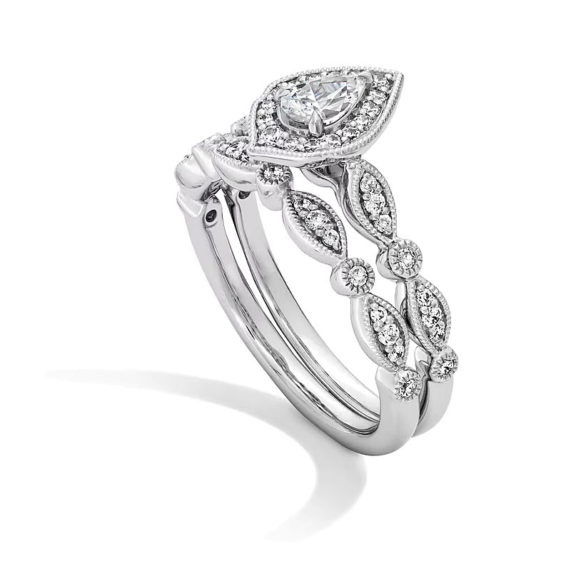 0.63 CT. TW Pear-Shaped Diamond Frame Art Deco Vintage-Style Bridal Set in 14K White Gold