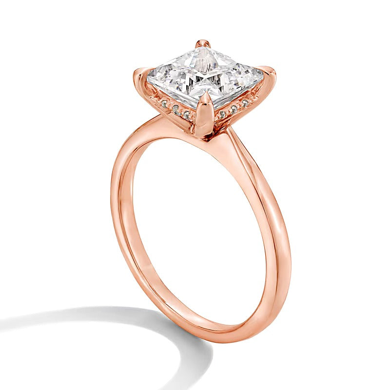 2.5 CT. TW Princess-Cut Lab-Grown Diamond Solitaire Hidden Halo Engagement Ring in 14K Rose Gold (F/VS2)