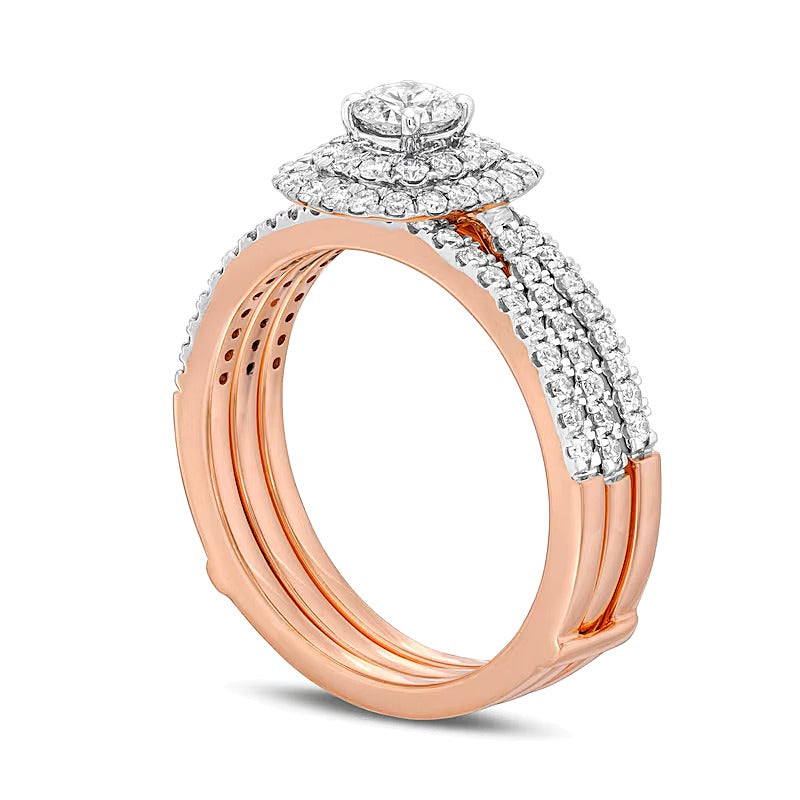 1.0 CT. TW Diamond Double Frame Multi-Row Bridal Set in 10K Rose Gold