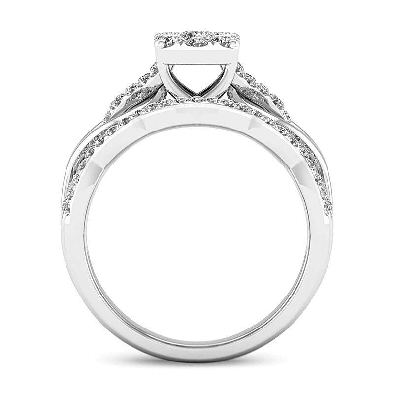 0.63 CT. TW Diamond Square Frame Knot Shank Bridal Set in 14K White Gold