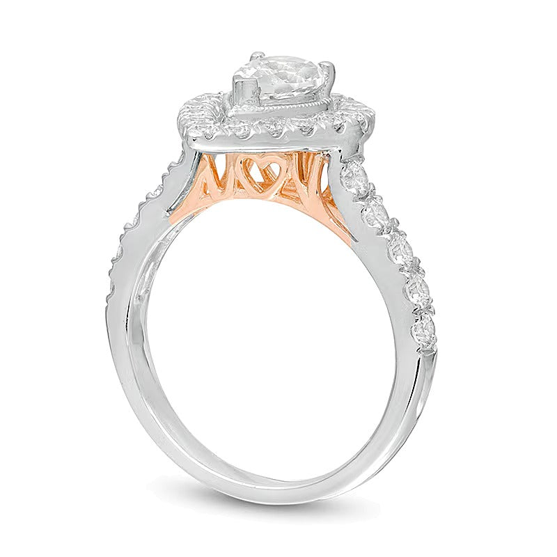 1.5 CT. TW Pear-Shaped Diamond Frame Vintage-Style Engagement Ring in 14K Two-Tone Gold