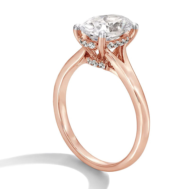 2.0 CT. TW Oval Lab-Grown Diamond Solitaire Hidden Halo Engagement Ring in 14K Rose Gold (F/VS2)