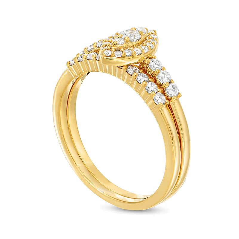 0.5 CT. TW Marquise-Shaped Multi-Diamond Frame Bridal Set in 10K Gold