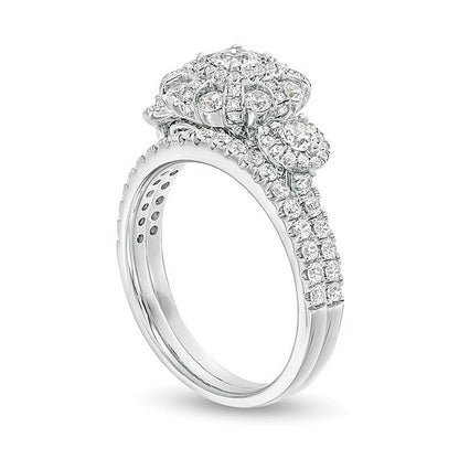 1.5 CT. TW Princess-Cut Diamond Past Present FutureÂ® Double Frame Bridal Set in 10K White Gold