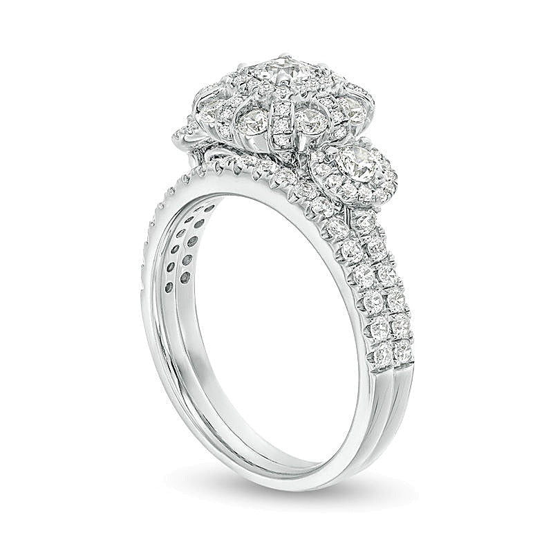 1.5 CT. TW Princess-Cut Diamond Past Present FutureÂ® Double Frame Bridal Set in 10K White Gold