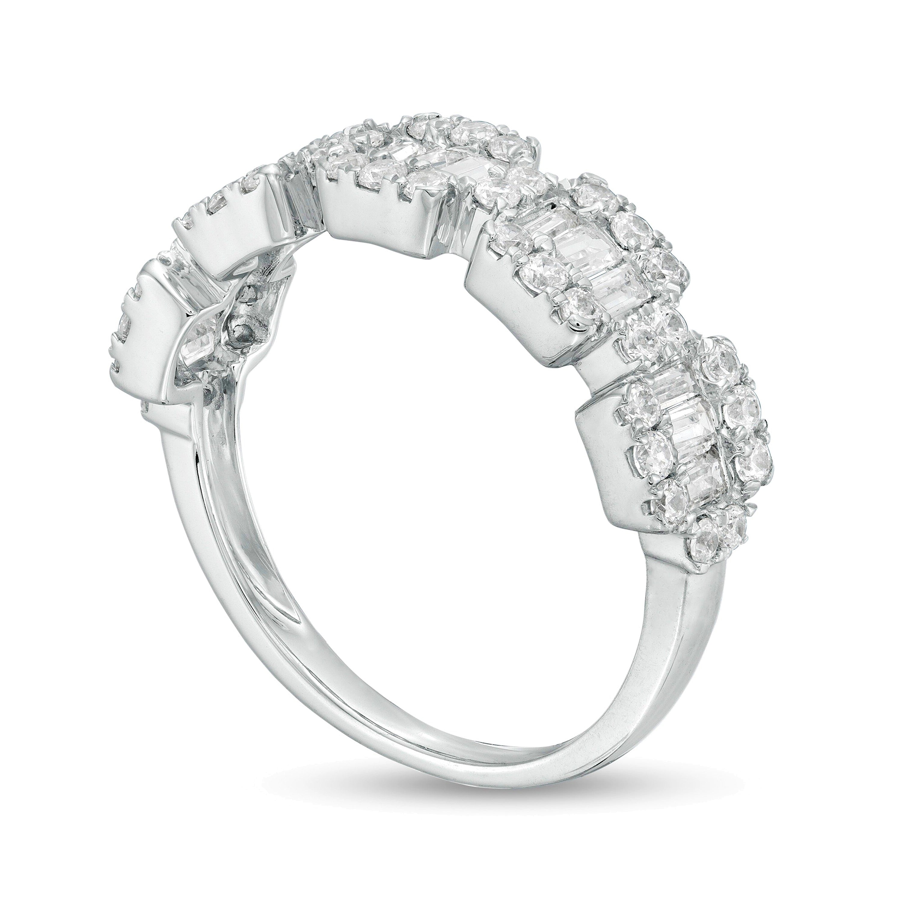 1.0 CT. TW Baguette and Round Diamond Composite Five Stone Ring in 10K White Gold