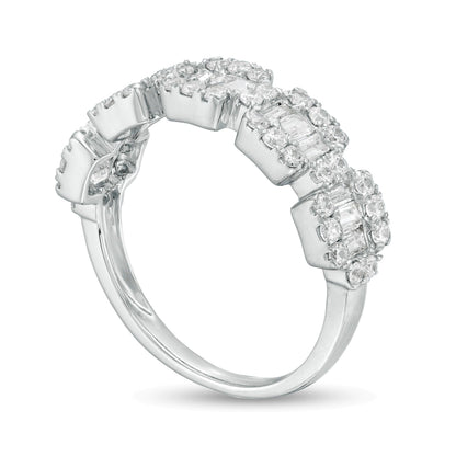 1.0 CT. TW Baguette and Round Diamond Composite Five Stone Ring in 10K White Gold