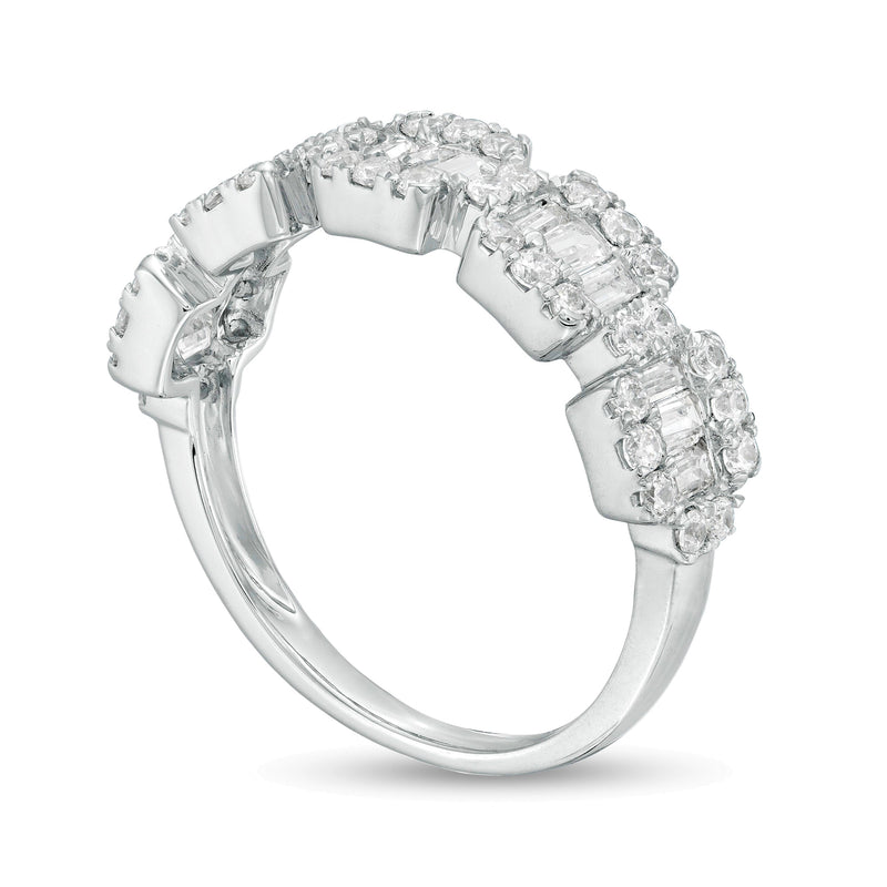 1.0 CT. TW Baguette and Round Diamond Composite Five Stone Ring in 10K White Gold