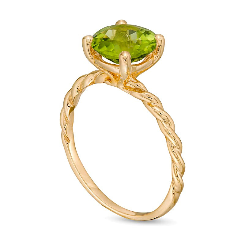 8.0mm Peridot Solitaire Rope Shank Ring in 10K Gold