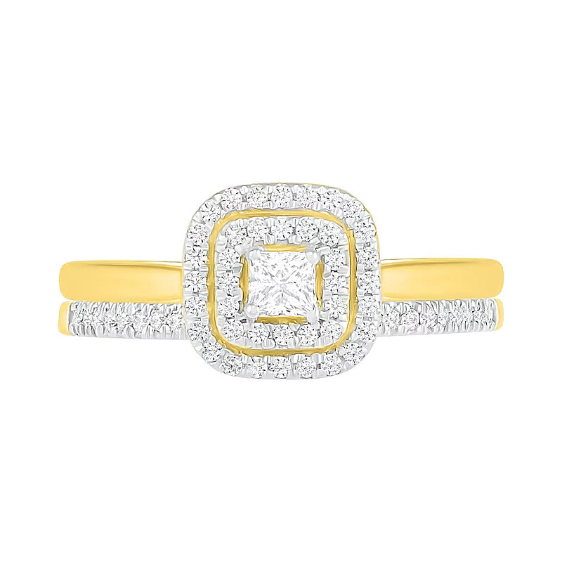 0.38 CT. TW Princess-Cut Diamond Double Cushion Frame Bridal Set in 10K Gold