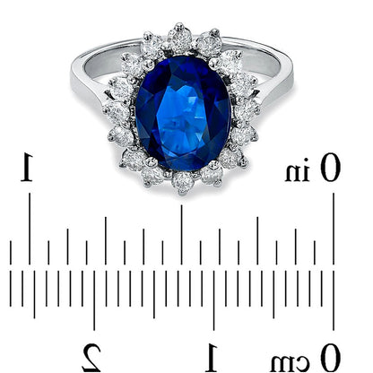 Your Stone Your Storyâ¢ Oval Blue Sapphire and 0.5 CT. TW Diamond Frame Ring in 14K White Gold