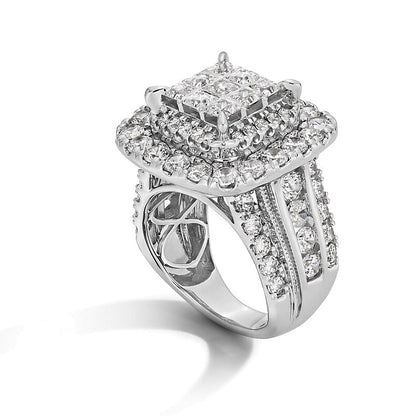 5.0 CT. TW Princess-Cut Multi-Diamond Double Cushion Frame Multi-Row Engagement Ring in 14K White Gold