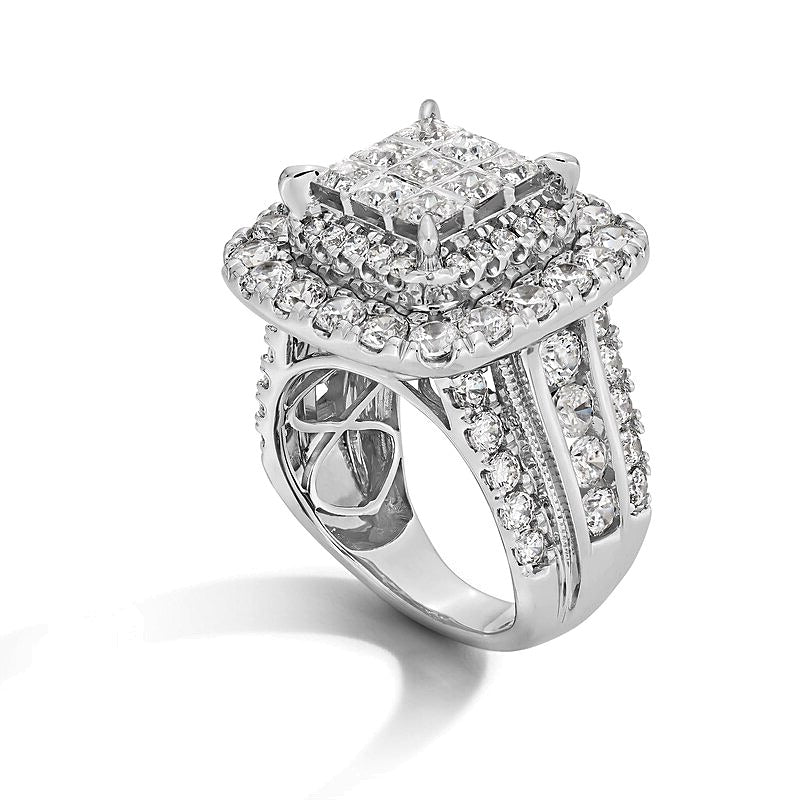 5.0 CT. TW Princess-Cut Multi-Diamond Double Cushion Frame Multi-Row Engagement Ring in 14K White Gold