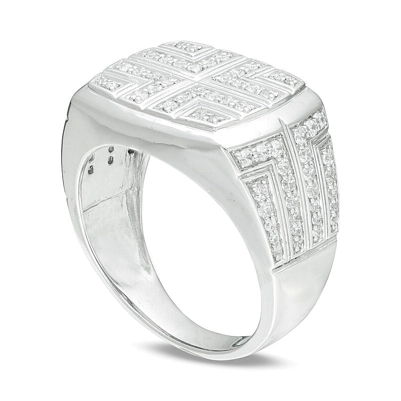 0.88 CT. TW Diamond Bold Cross Signet Ring in 10K White Gold