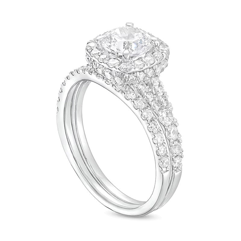 1.88 CT. TW Lab-Grown Diamond Cushion Frame Split Shank Bridal Set in 14K White Gold (I/SI2)