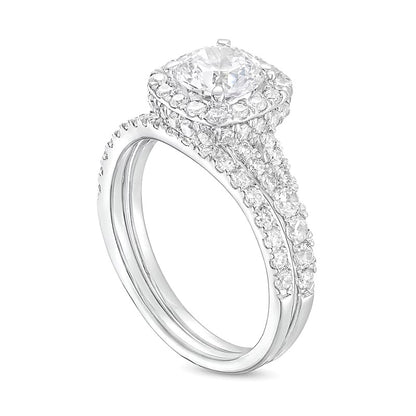 1.88 CT. TW Lab-Grown Diamond Cushion Frame Split Shank Bridal Set in 14K White Gold (I/SI2)