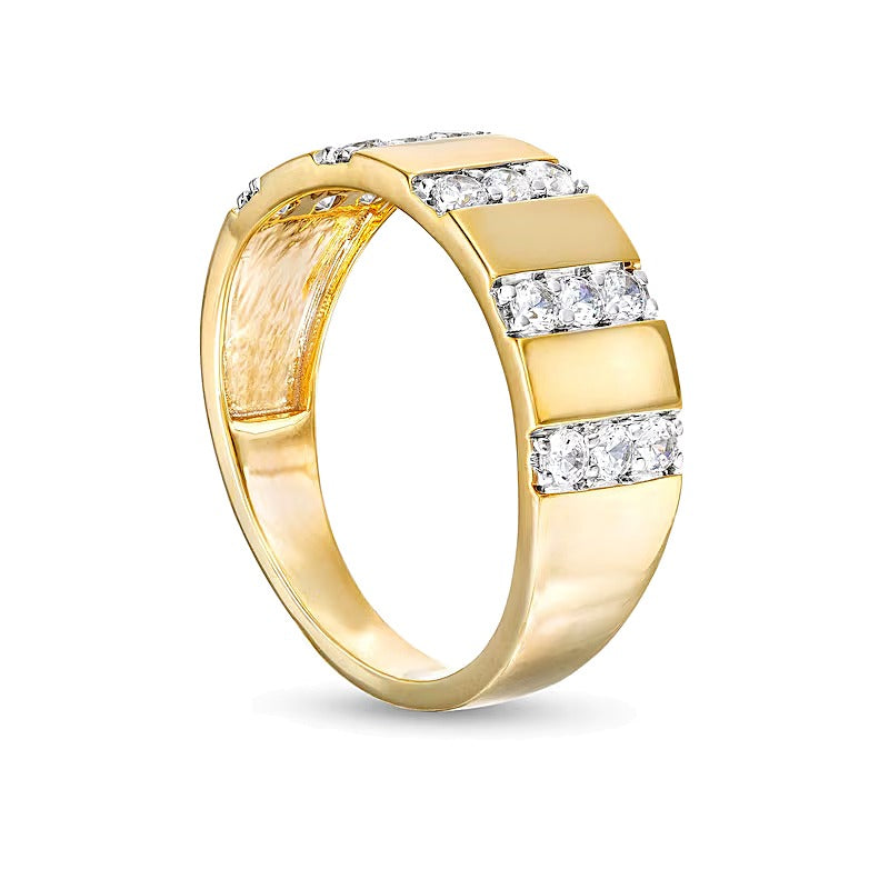 0.5 CT. TW Diamond Trio Linear Row Band in 10K Gold