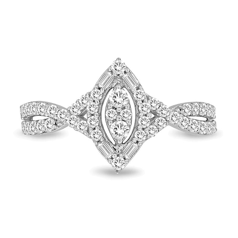 0.5 CT. TW Marquise-Shaped Multi-Diamond Frame Twist Shank Ring in 10K White Gold