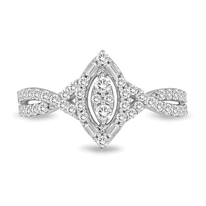 0.5 CT. TW Marquise-Shaped Multi-Diamond Frame Twist Shank Ring in 10K White Gold