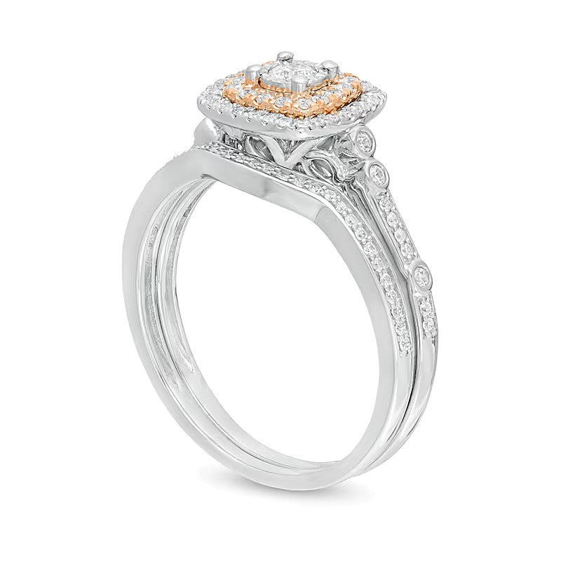 0.38 CT. TW Composite Diamond Double Cushion Frame Bridal Set in 10K Two-Tone Gold