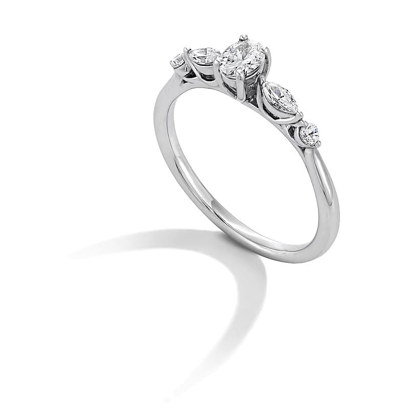 0.5 CT. TW Multi-Shaped Diamond Five Stone Engagement Ring in 14K White Gold